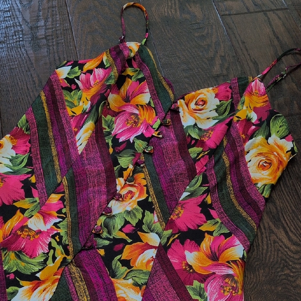VICTORIA'S SECRET I VTG Gold Label Silky Satin Floral Slip Dress Nightgown, L